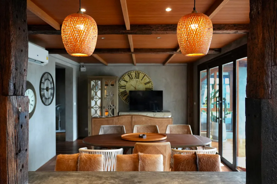 Kitchen, dining and living space together