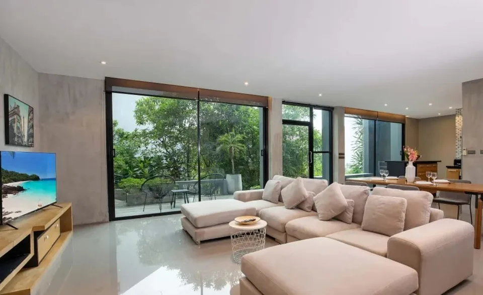 The bright open-plan living space
