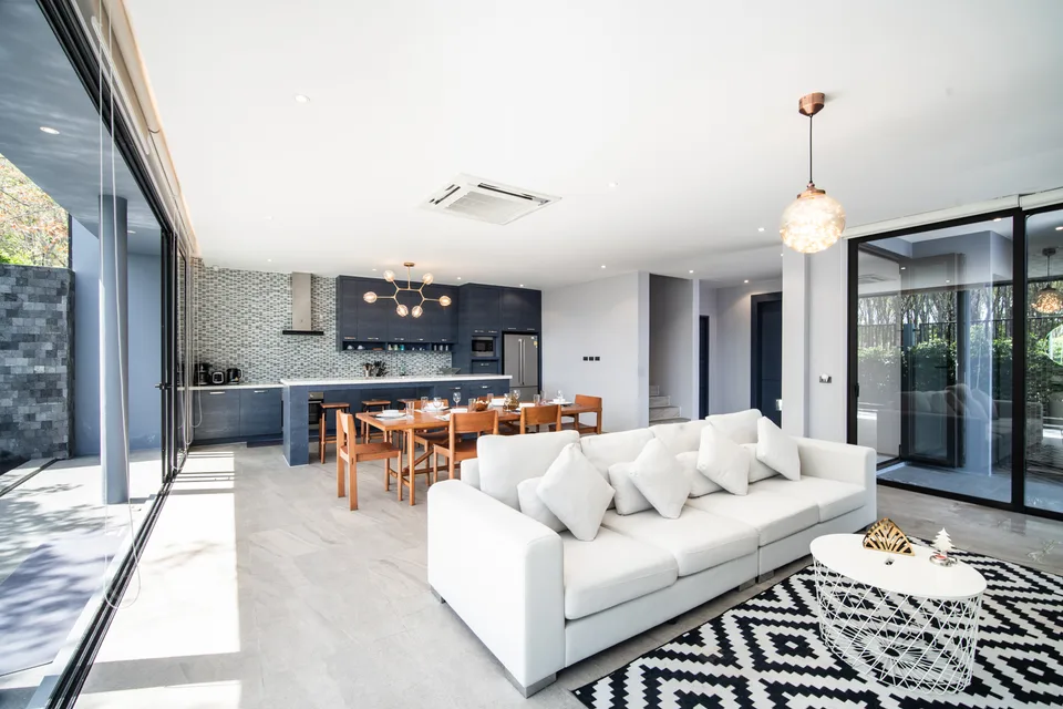 The open-plan living and dining space