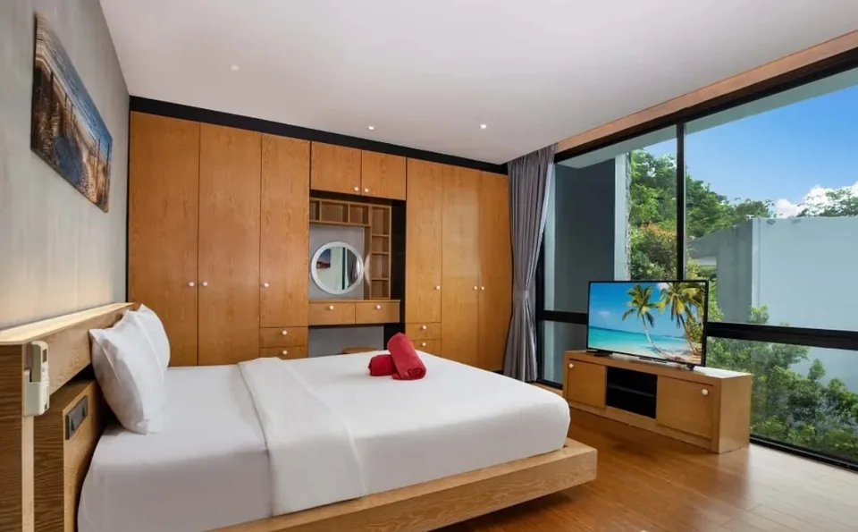 Bedroom with hillside views