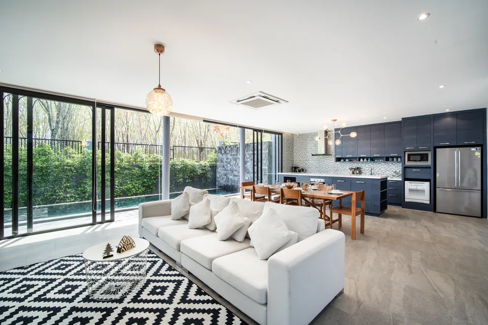 Lounge and kitchen in natural light