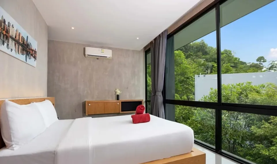 Bedroom with wide windows
