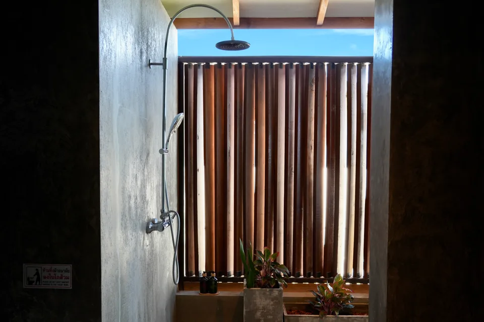 Rain shower and timber screens