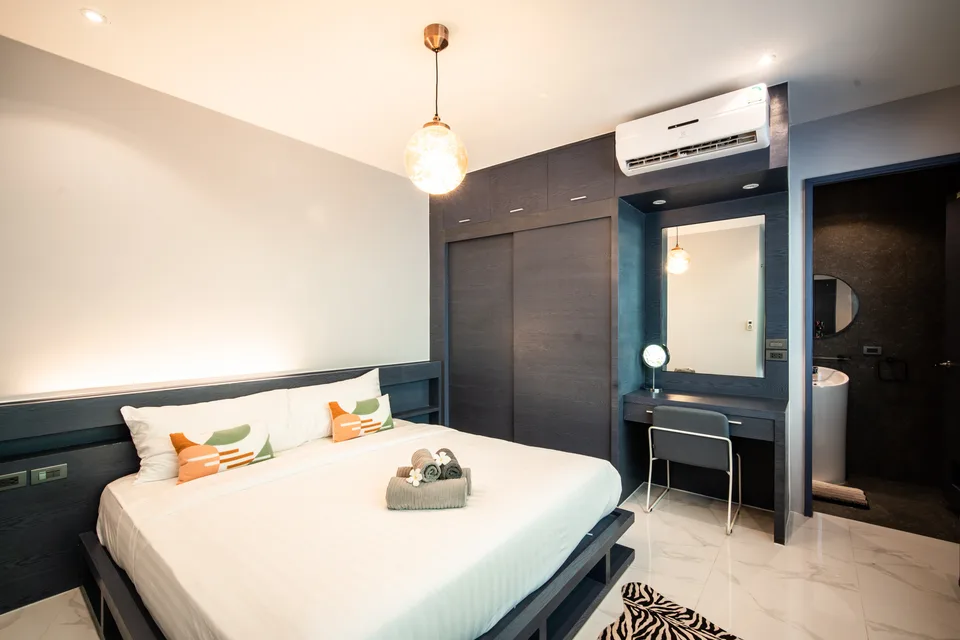 Bedroom with large windows
